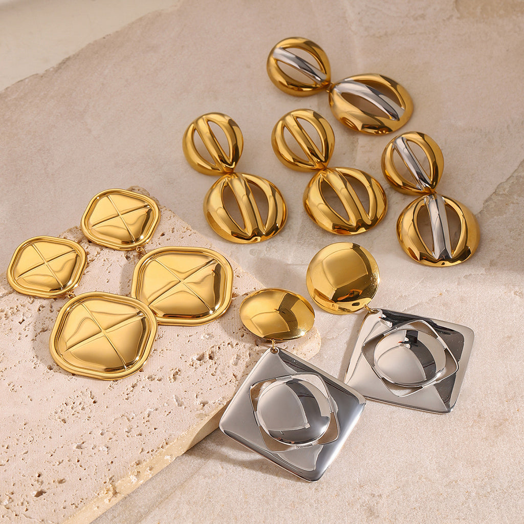 Gold-Tone and Two-Tone Stainless Steel Statement Drop Earrings styled product view