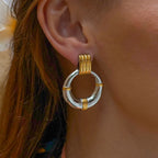 Two-Tone Circular Stainless Steel Statement Stud Earrings — front view