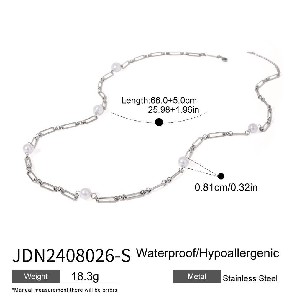 Pearl-Look Beaded Stainless Steel Necklace Collection size and proportion reference