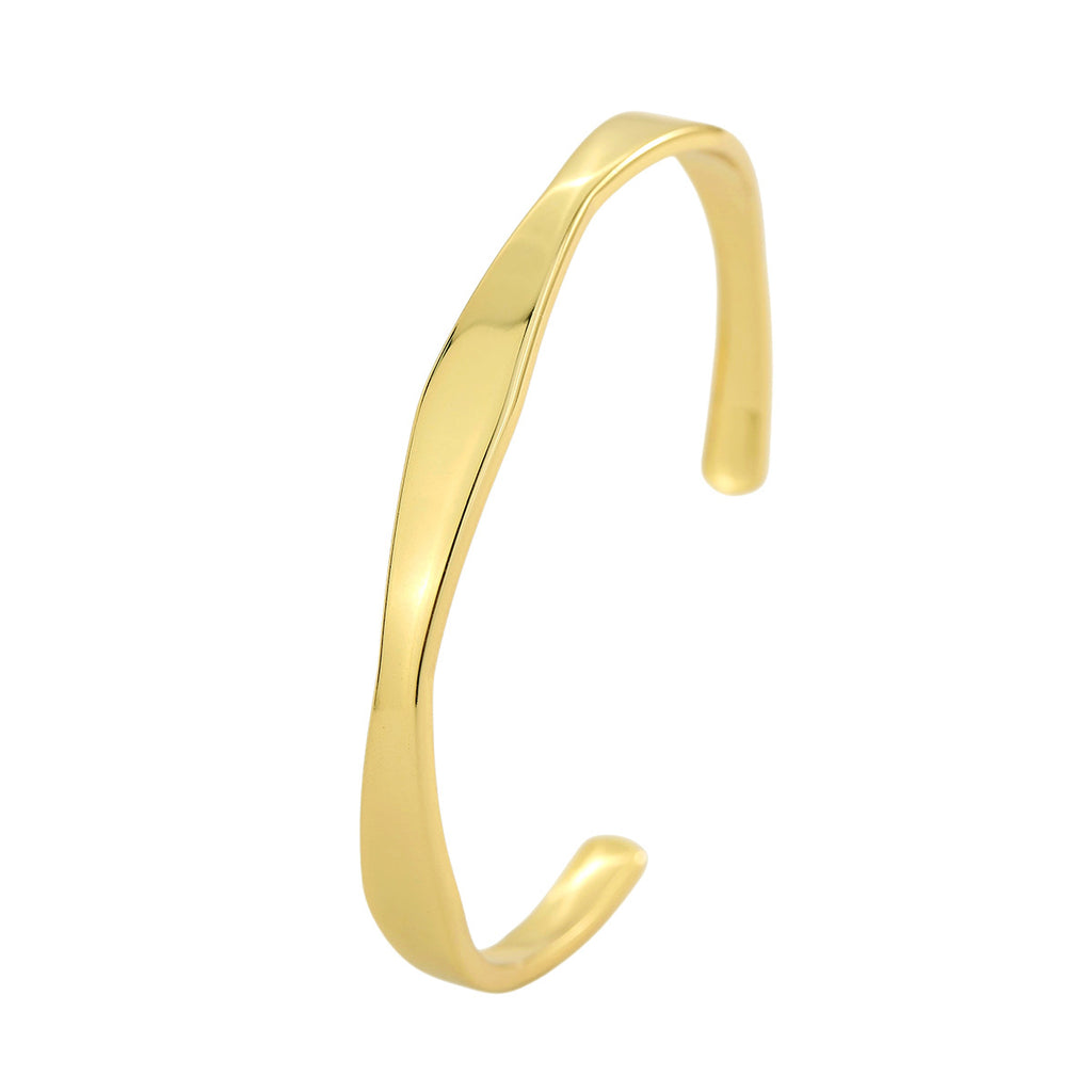 clean product view of polished twisted open cuff bracelet