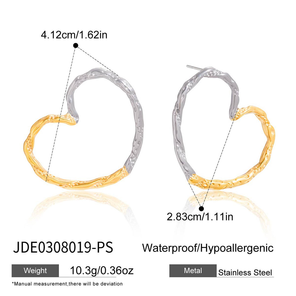 Mixed-Finish Open Heart Stainless Steel Hoop Earrings variant reference