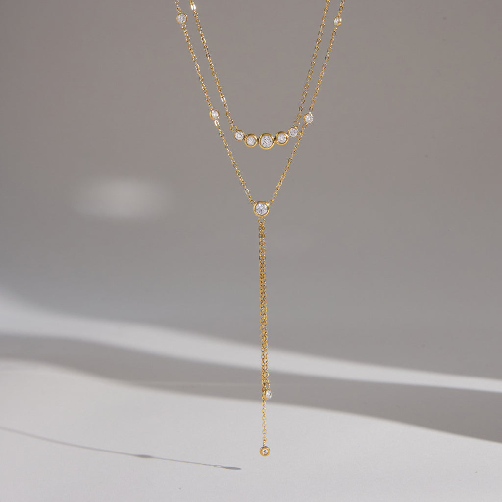 Full Y-shaped necklace displayed against a pale background