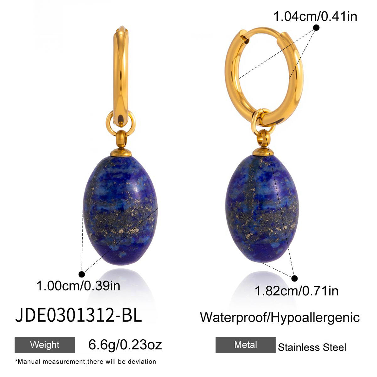 Blue oval accent hoop earring size chart