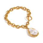Gold Plated Stainless Steel Pearl-Look Charm Bracelet Collection – front view