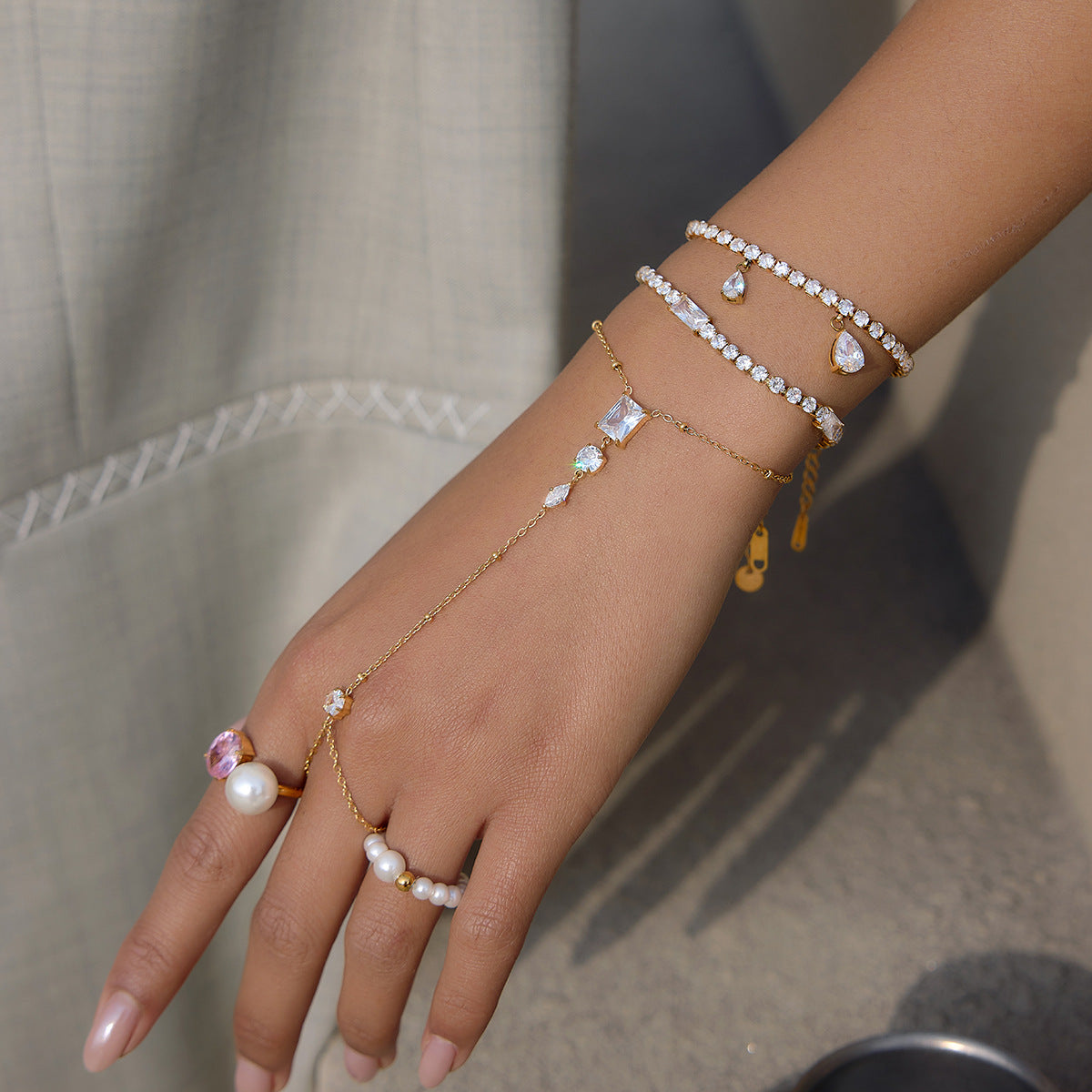Stainless Steel Bracelet and Ring Collection with Clear Accents styled product view