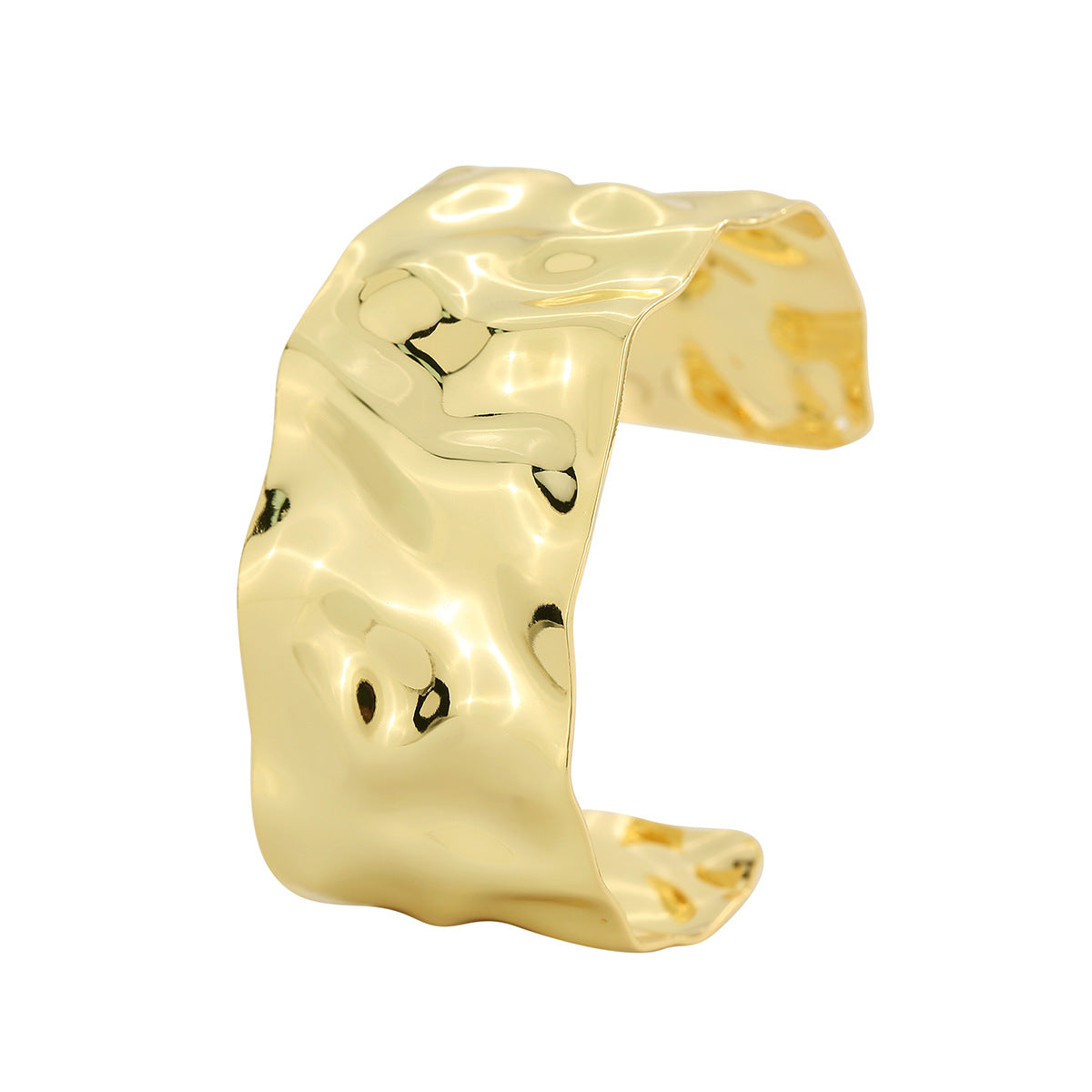 clean product view of irregular gold plated hammered wide cuff