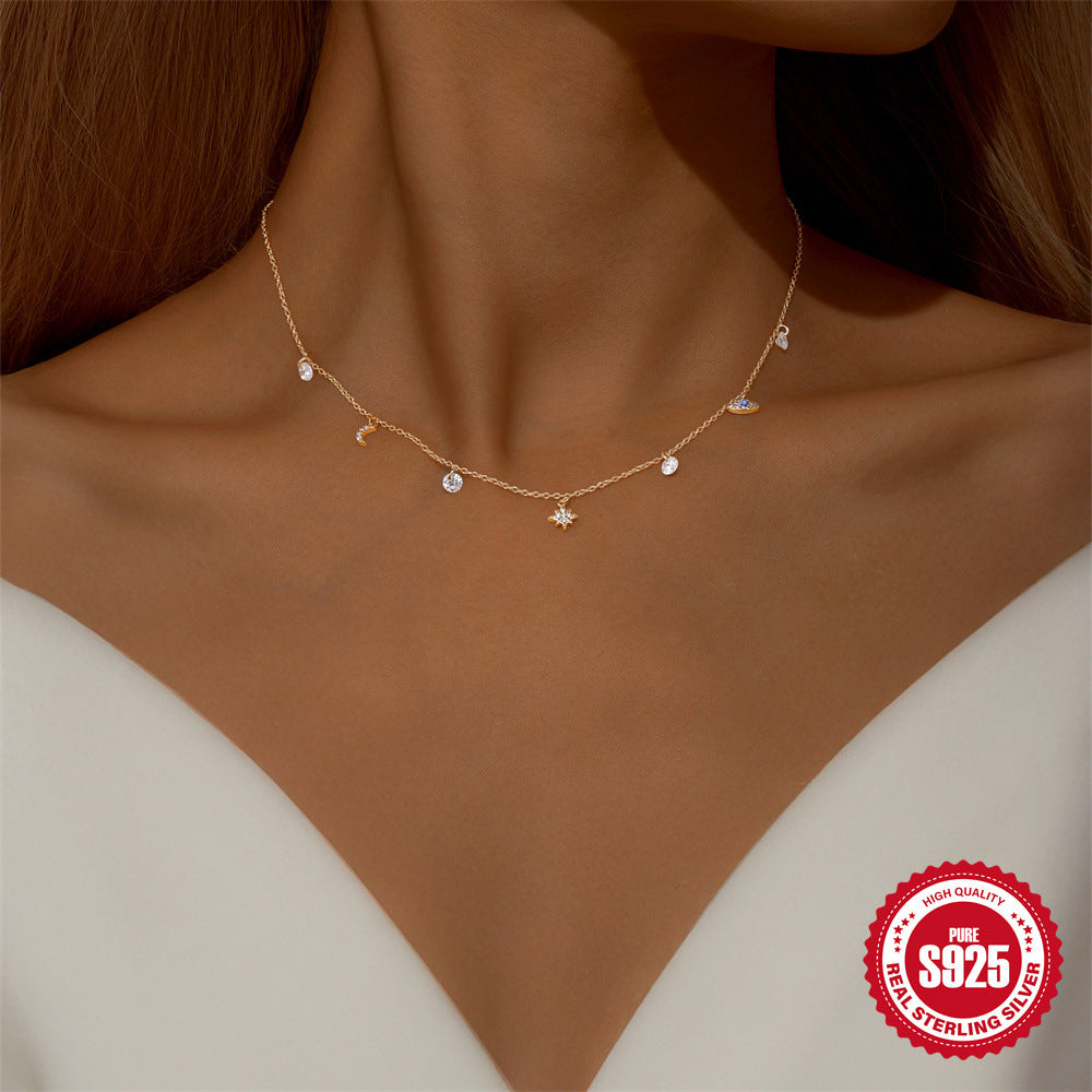 model wearing the delicate multicolor celestial charm necklace