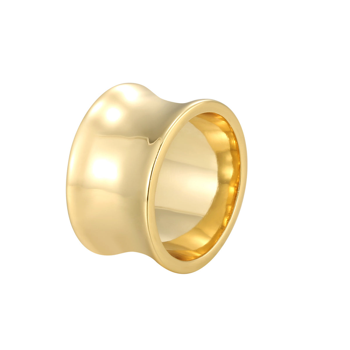 isolated gold plated concave wide band ring on white