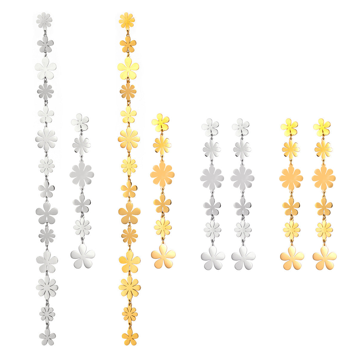 Gold-Tone Daisy Chain Stainless Steel Drop Earrings finish and shape detail