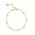front product view of open-heart white bead anklet