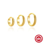 three sizes of gold plated 925 sterling silver textured huggie earrings