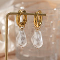 gold plated chunky hoop earrings with irregular imitation pearl drops
