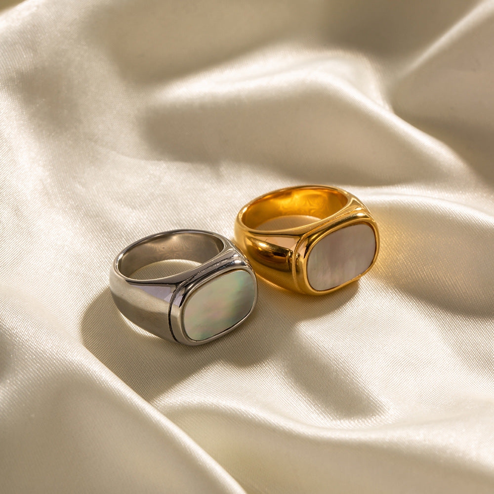 White-Inlay Stainless Steel Statement Ring Collection styled product view