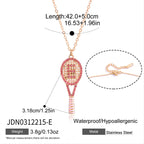 Pink-accent E tennis racket necklace