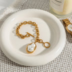 Gold Plated Stainless Steel Pearl-Look Charm Bracelet Collection – flat-lay view