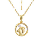 gold plated footprint pendant necklace with extension chain