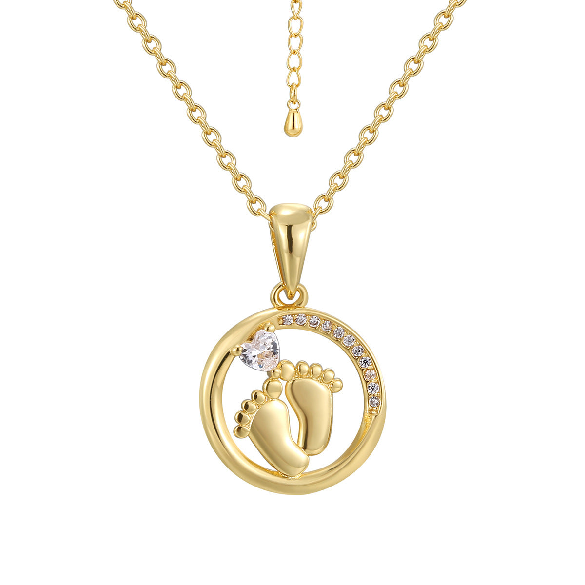 gold plated footprint pendant necklace with extension chain