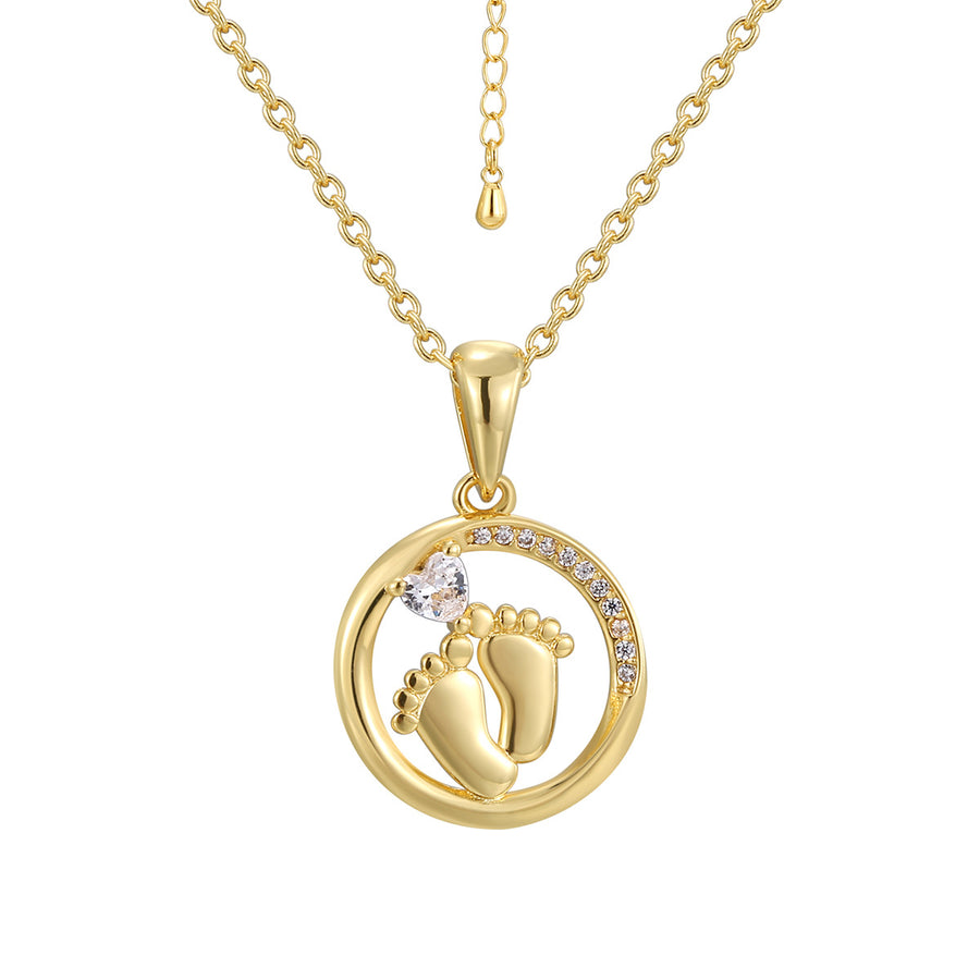 gold plated footprint pendant necklace with extension chain