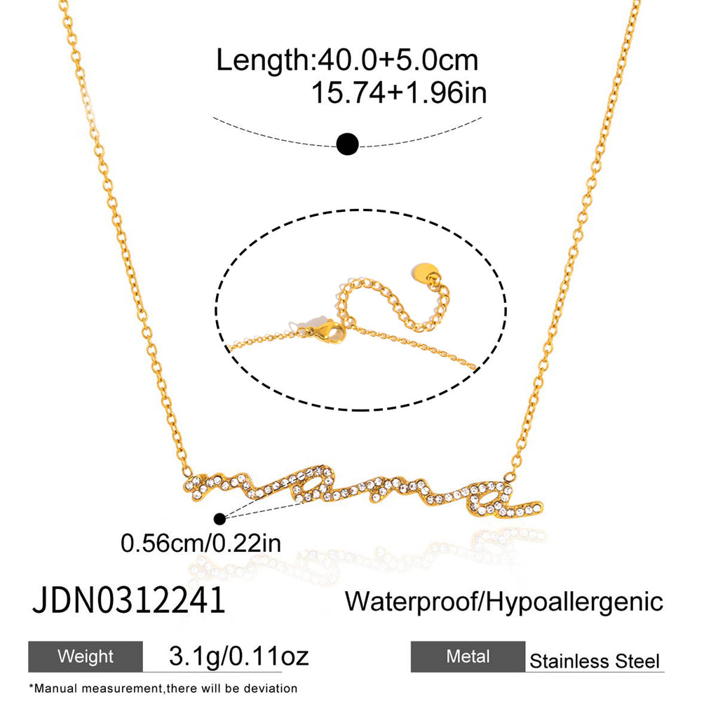 Fine script mama stainless steel necklace with extender