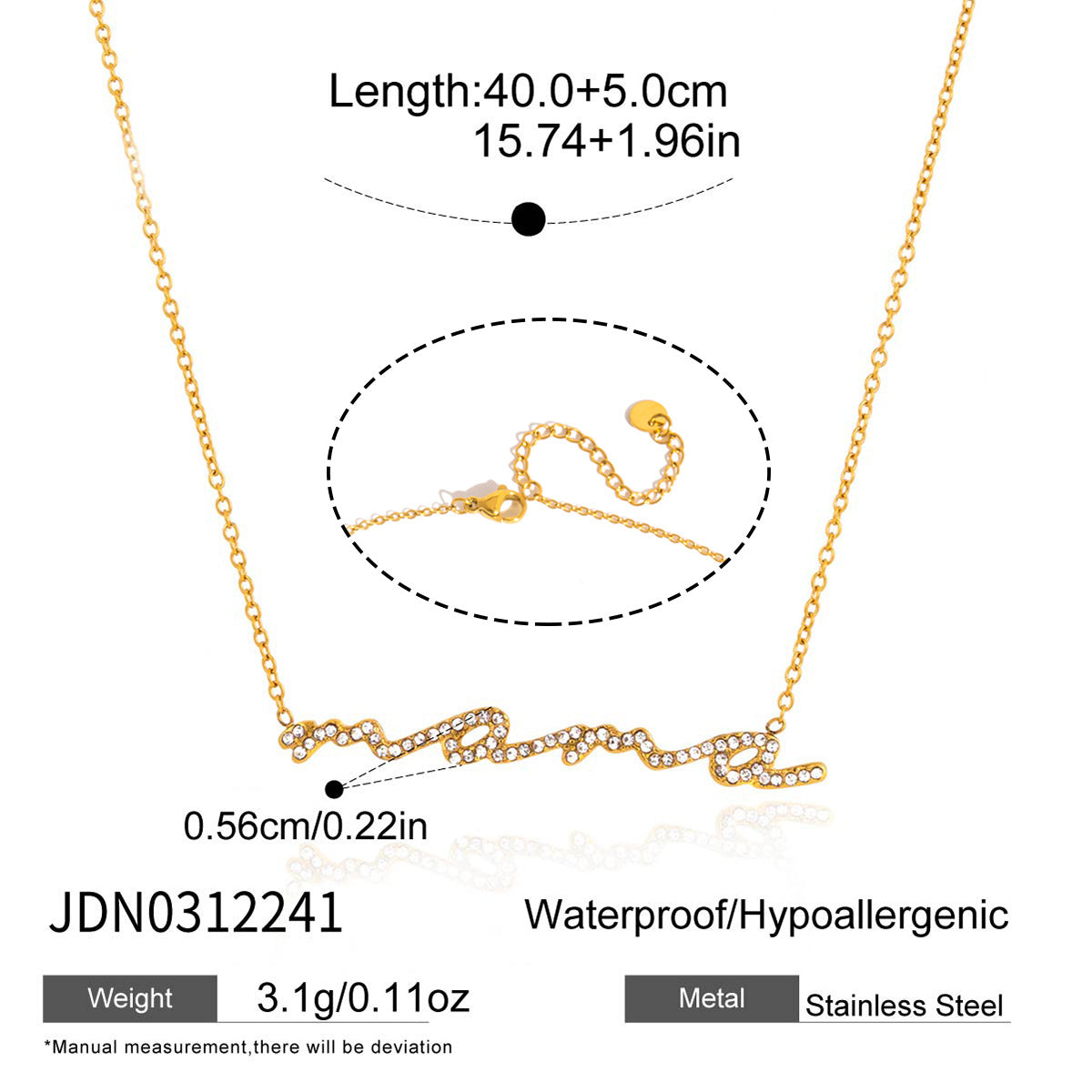 Fine script mama stainless steel necklace with extender