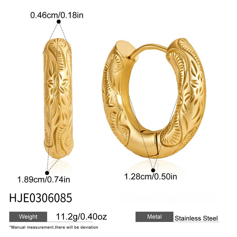 Rounded floral engraved hoop with size diagram