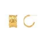 front and side product views of irregular hammered wide hoops