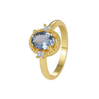 white-background view of blue oval zirconia cocktail ring