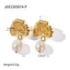 Textured leaf white bead drop earrings dimensions