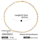 Pearl station necklace 61 cm length and chain width measurements