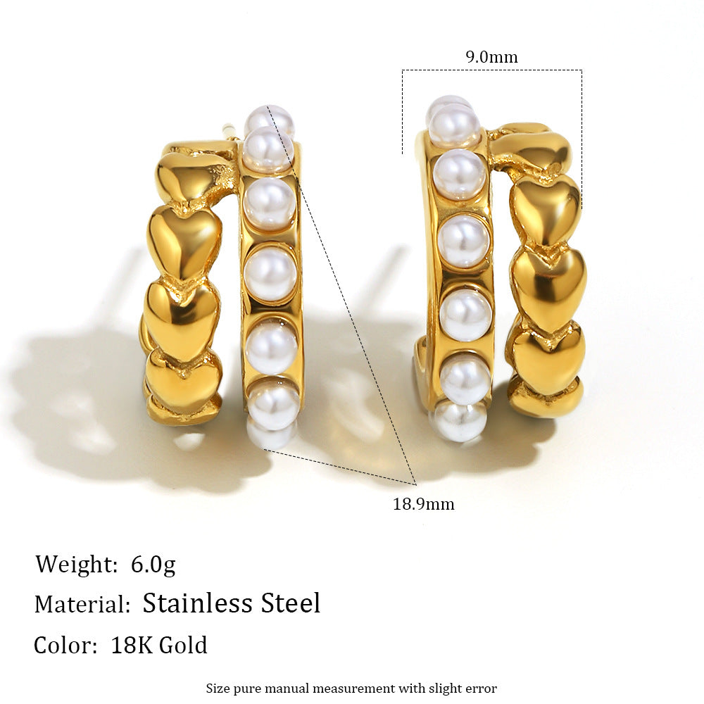 heart-link pearl C-hoop earrings with 18.9 by 9 mm measurements