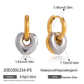 Mixed-color heart hoop earrings with size annotations