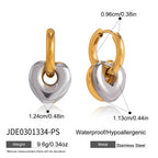 Mixed-color heart hoop earrings with size annotations