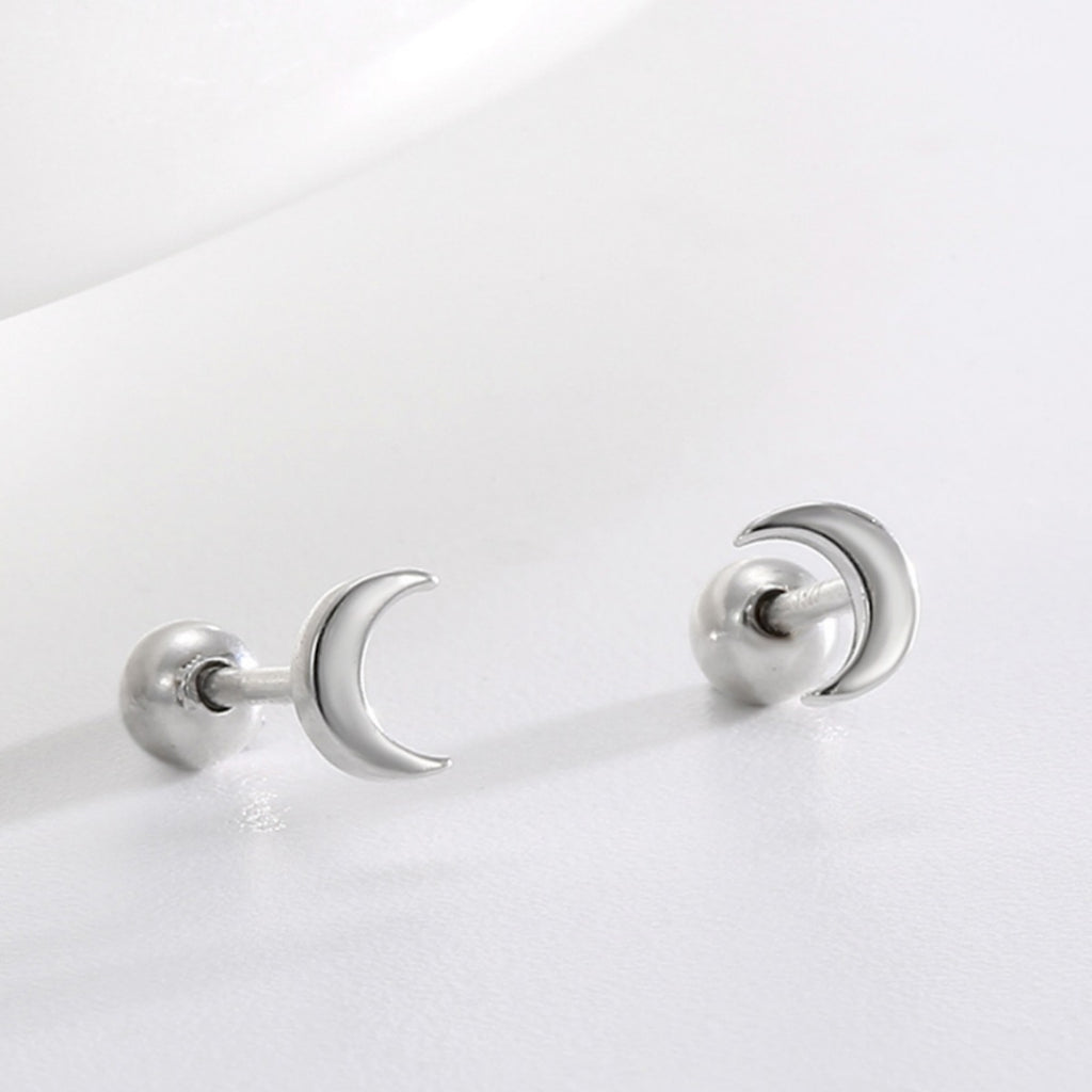 polished crescent moon studs with rounded silver ball backs