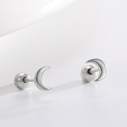 polished crescent moon studs with rounded silver ball backs