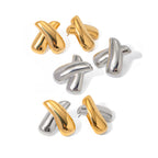 Sculptural X Stainless Steel Stud Earrings in Two Finishes finish and shape detail