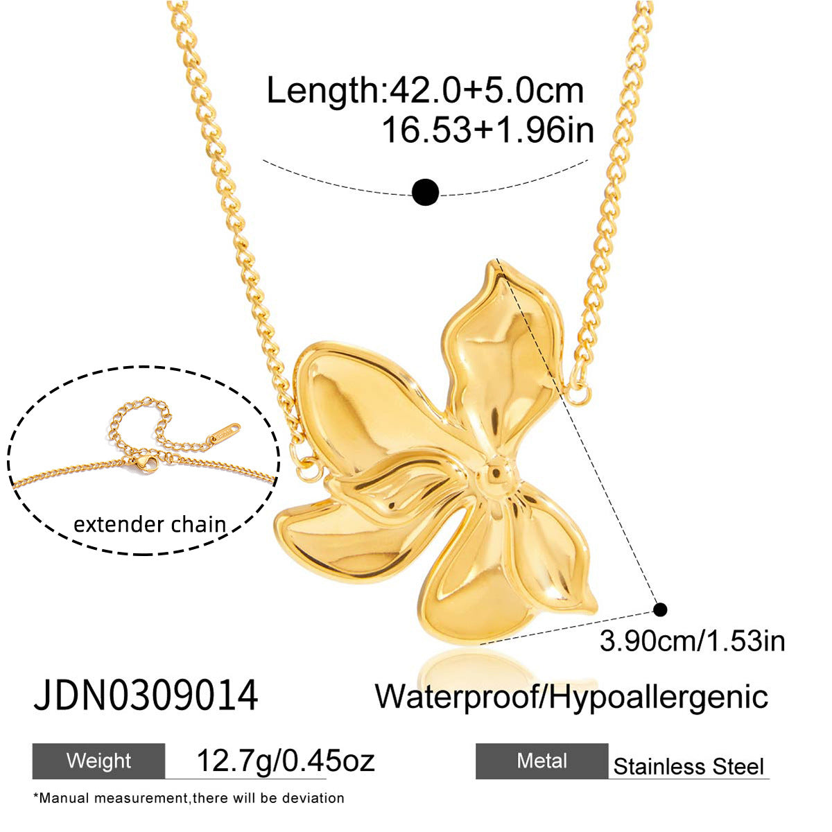 Gold-Tone Stainless Steel Sculptural Floral Jewelry Collection — finish detail