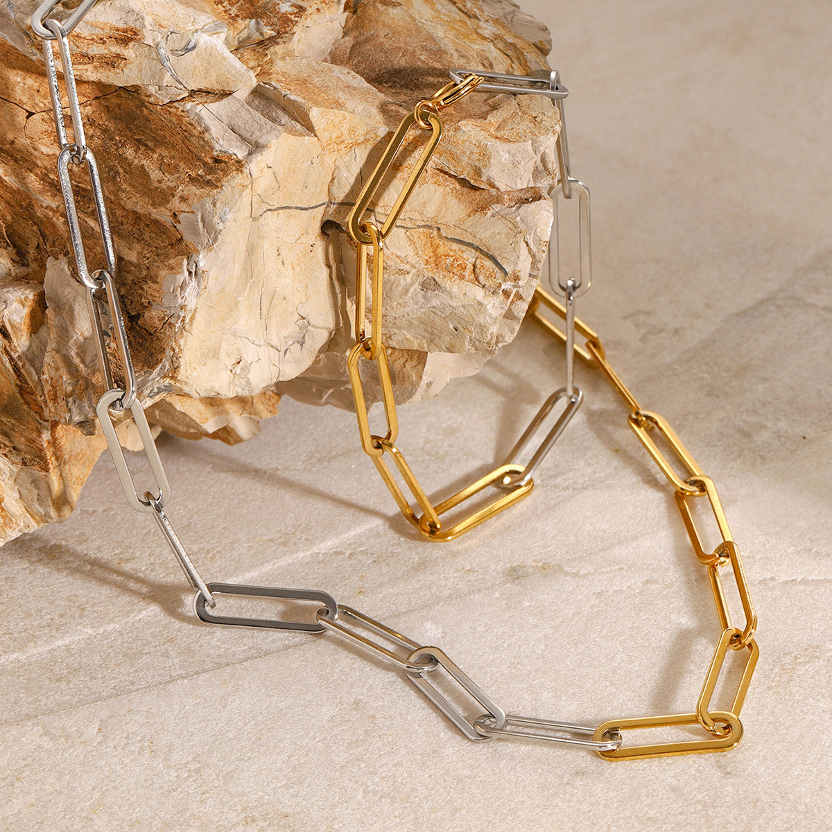 Mixed-Finish Stainless Steel Chain Necklace Collection — wholesale view 2
