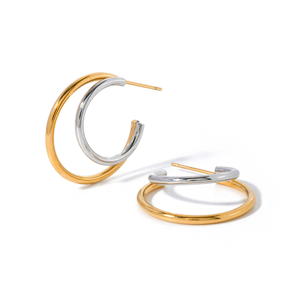 Two-Tone Open Stainless Steel Hoop Earrings – product view 4