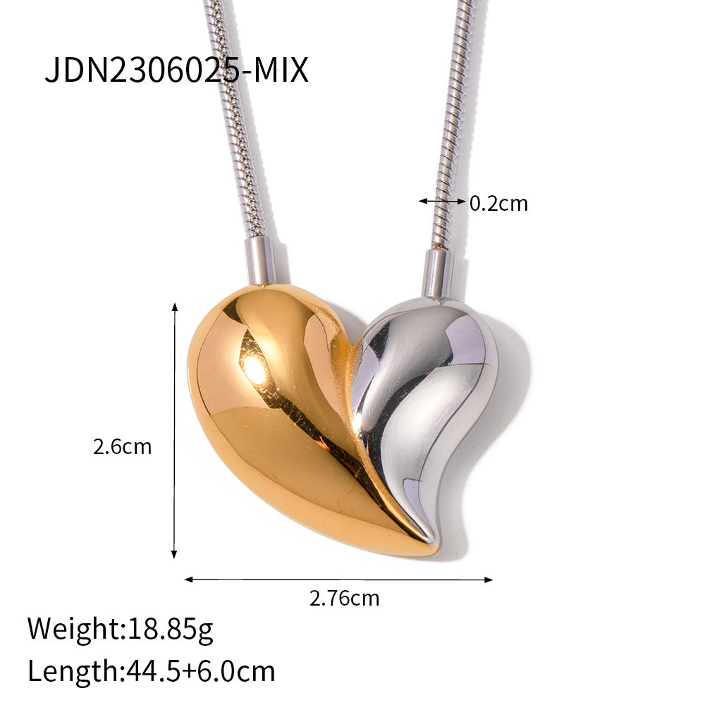 Mixed-Finish Stainless Steel Heart Necklace Collection construction detail