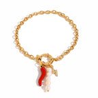 Gold Plated Red Chili Charm Stainless Steel Chain Bracelet finish and shape detail