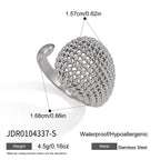 Silver tone mesh dome ring with dimensions