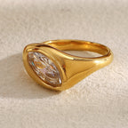 side view of the bezel-set marquise stone and tapered ring shoulders