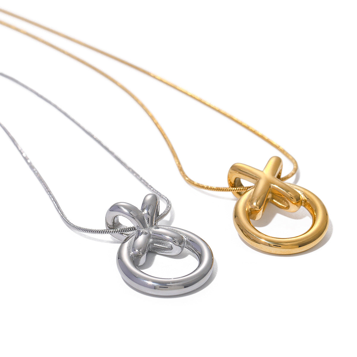 Mixed-Finish Sculptural Heart Stainless Steel Necklace Collection — wholesale view 4