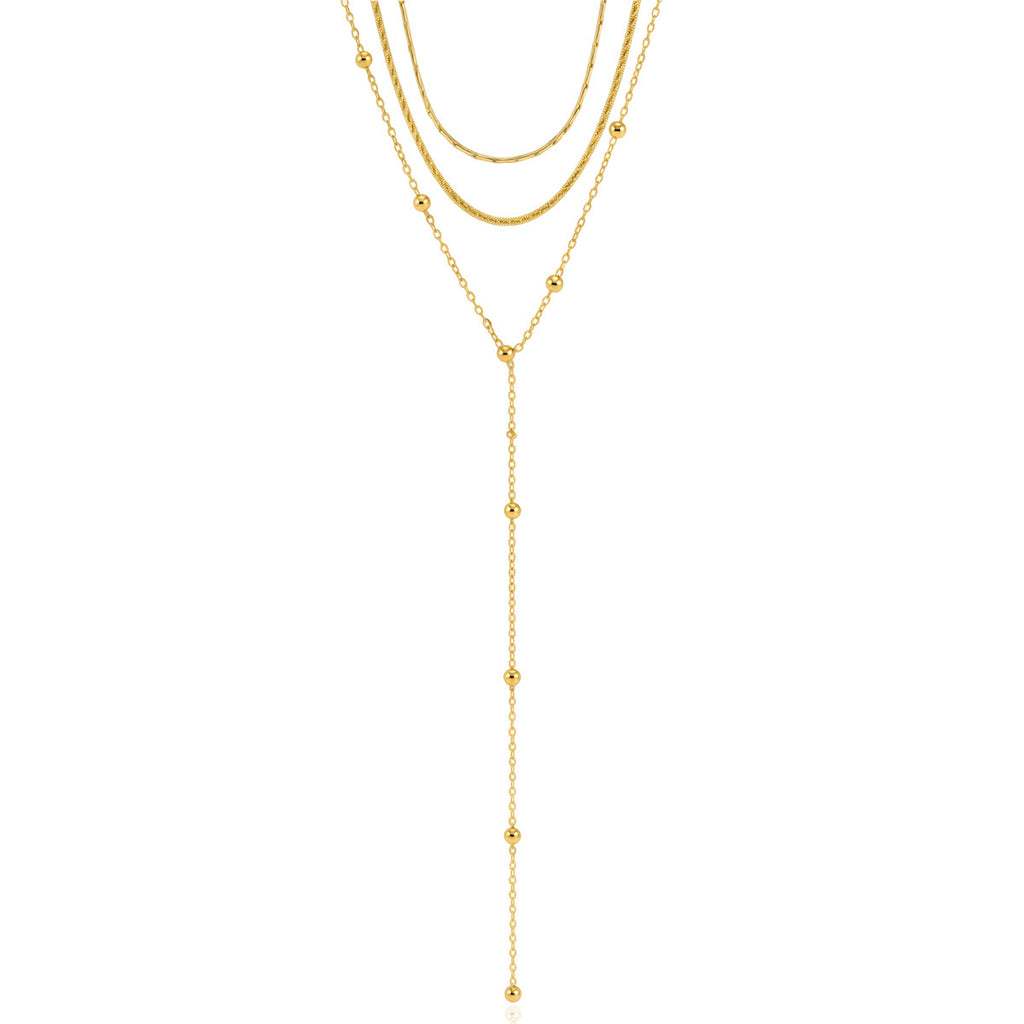 Triple layer Y-necklace on white background