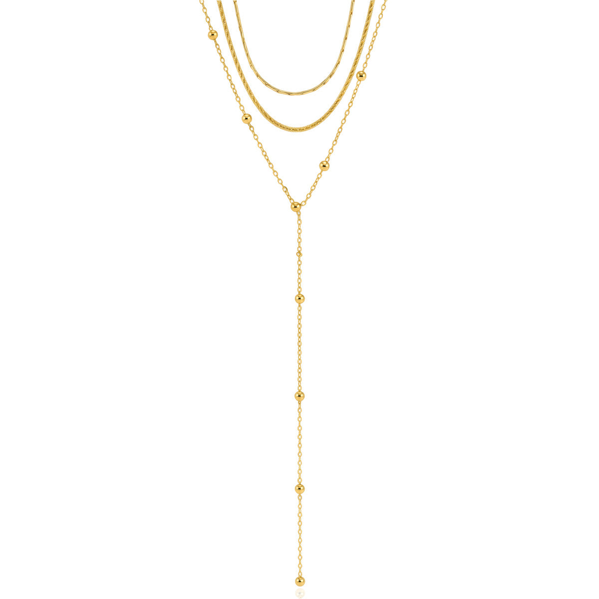 Triple layer Y-necklace on white background