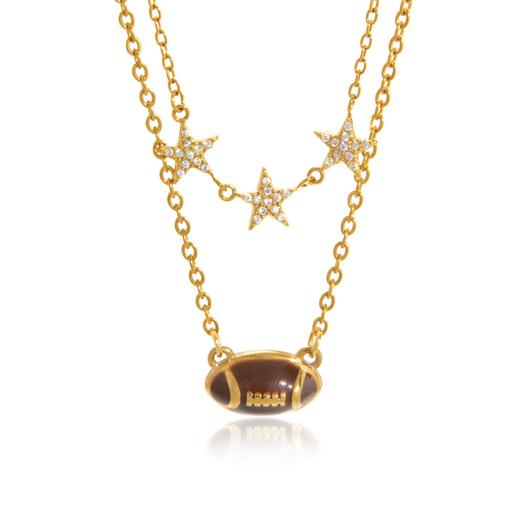 isolated football and star double-chain necklace in gold plated finish