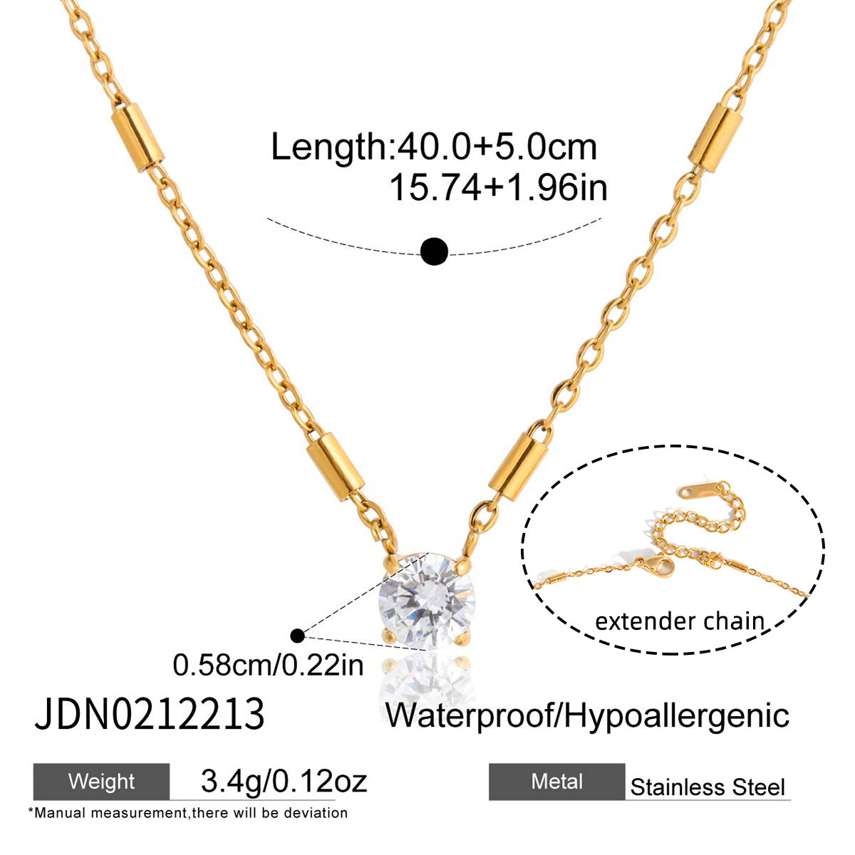 Round clear stone station necklace dimensions