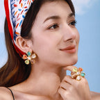 Multicolor Petal Stainless Steel Cocktail Ring — styled view