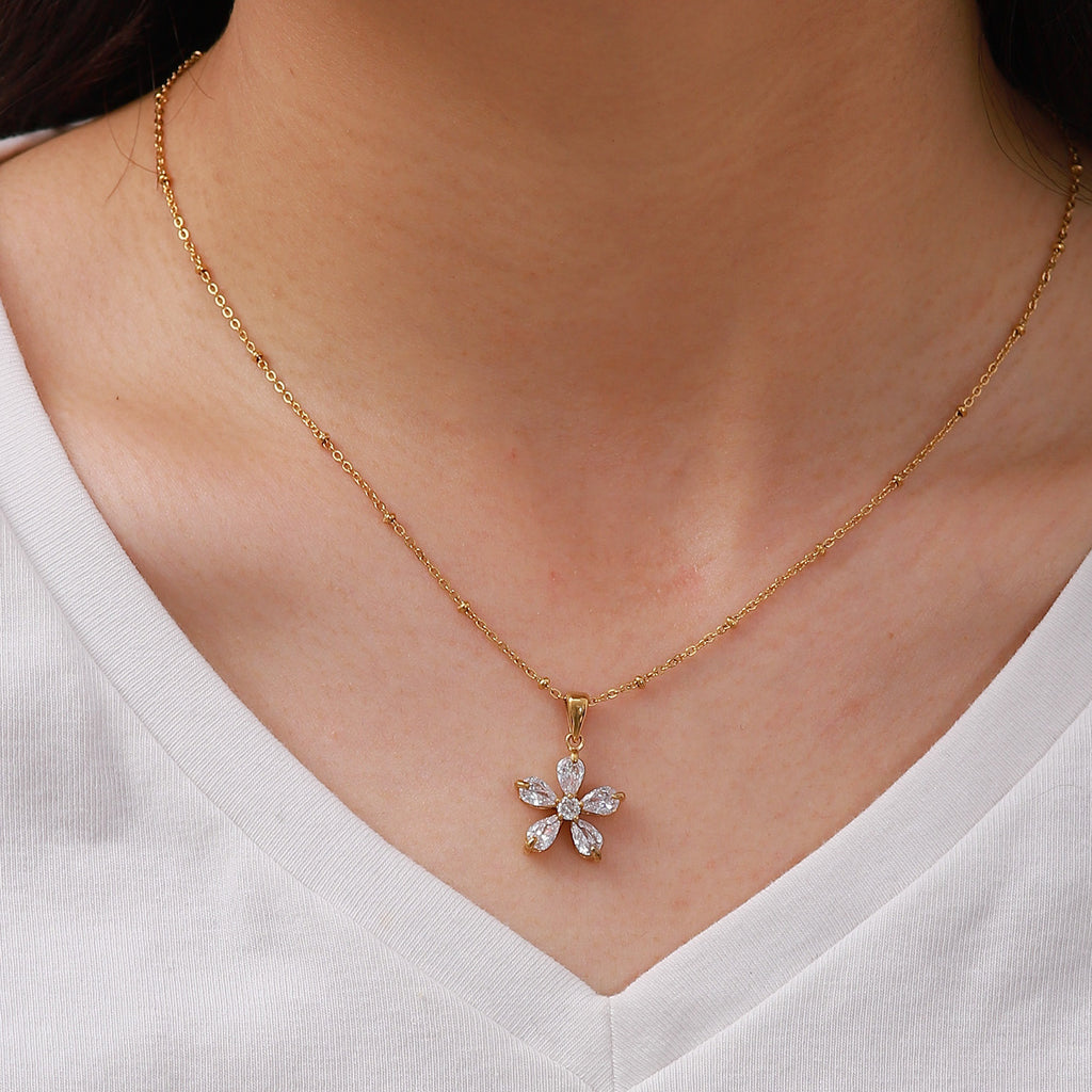 Gold Plated Clear Accent Flower Pendant Necklace – product view 1