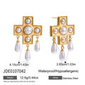 Gold-Tone Pearl-Look Cross Stainless Steel Drop Earrings variant reference